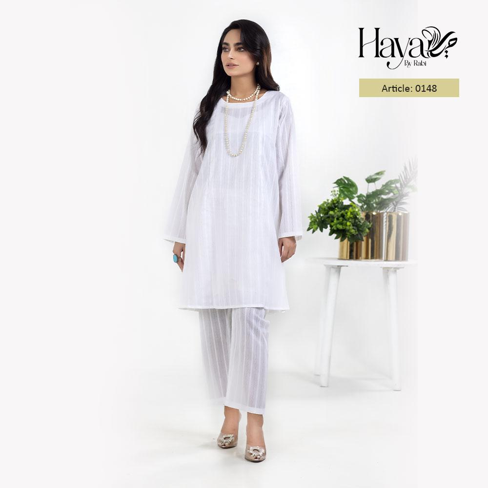 White Self Embroidered 2Pcs Suit