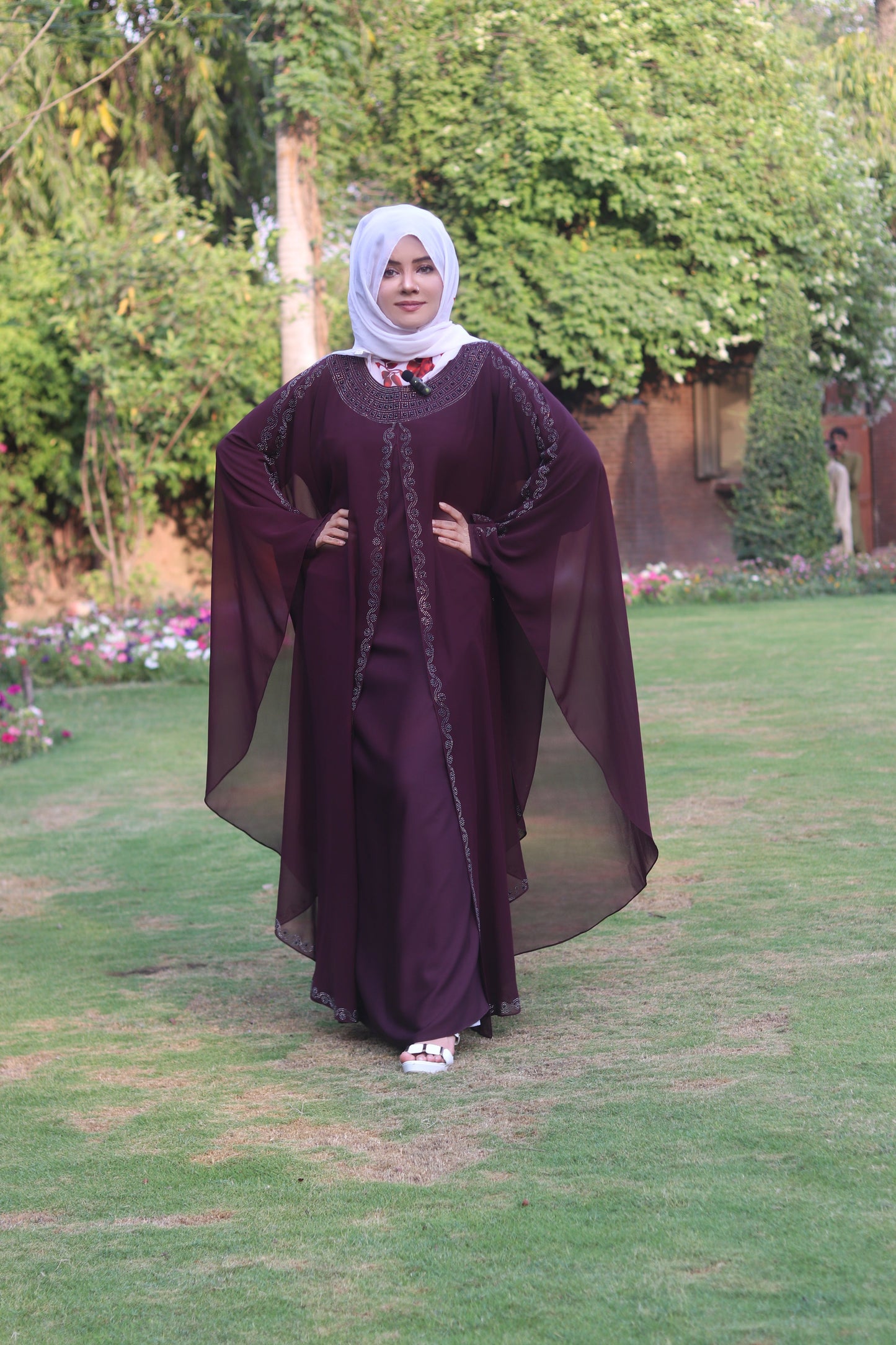 Luxury Maroon Kaftan Abaya with DMC Stone Work – Formal Glamour by Haya by Rabi