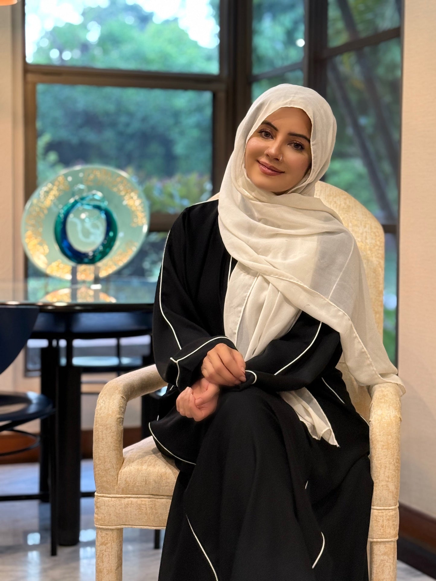 Elegant Black Abaya with White Piping – Timeless Grace by Haya by Rabi