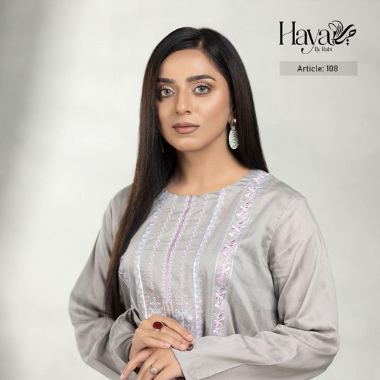 Brownish Grey Kurti Pink Embroidery