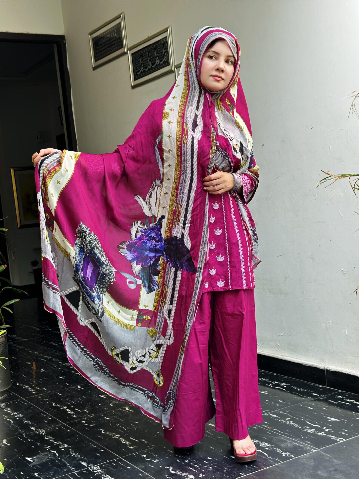 Embroidered Prosper Shocking Pink 3 Pcs