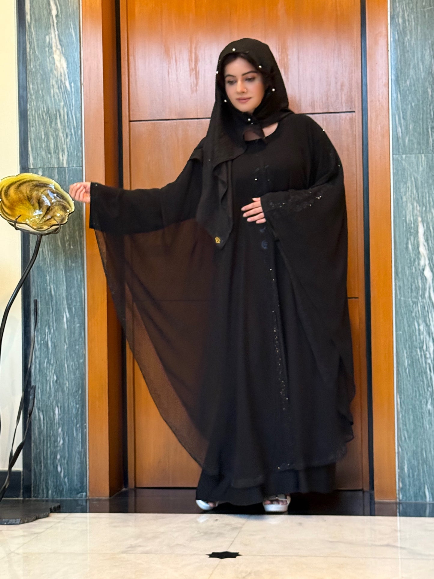 Graceful Black Abaya with DMC Stone Embellishment – Haya by Rabi