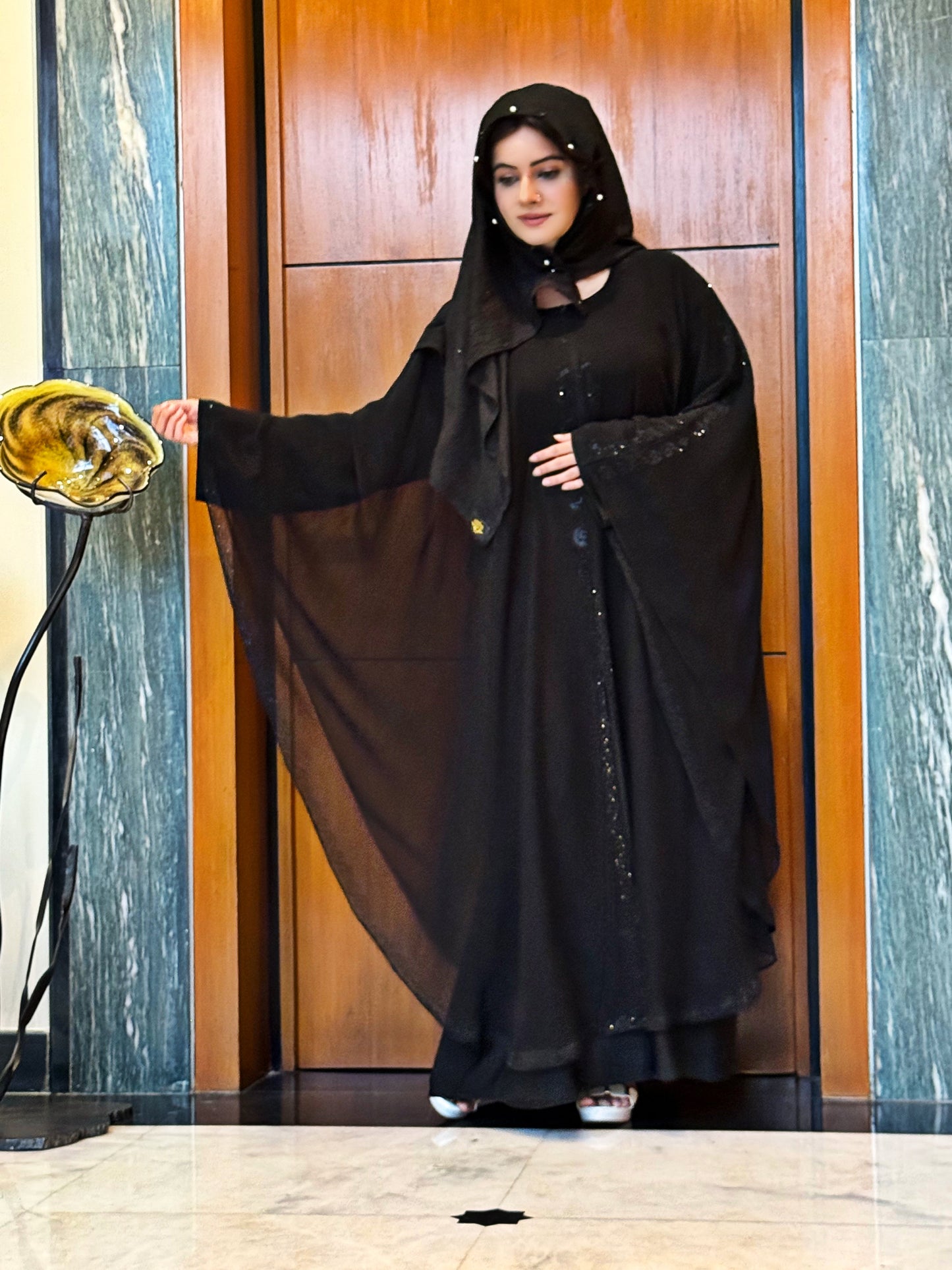 Graceful Black Abaya with DMC Stone Embellishment – Haya by Rabi