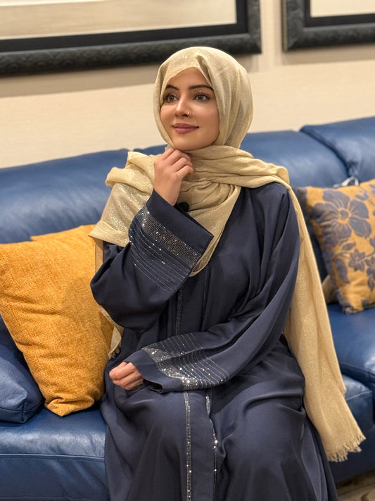 Elegant Navy Blue Abaya with DMC Stone Work (Scarf Not Included) – Haya by Rabi