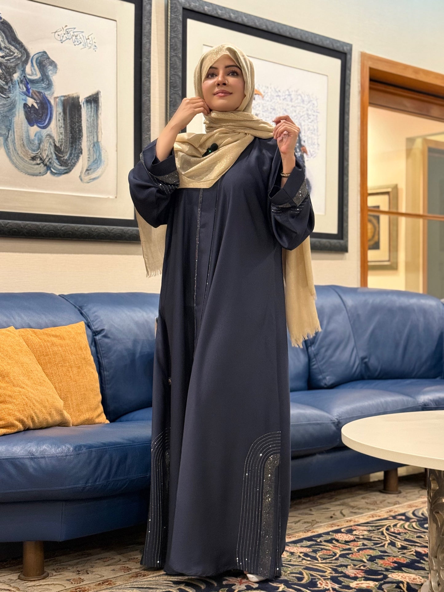 Elegant Navy Blue Abaya with DMC Stone Work (Scarf Not Included) – Haya by Rabi